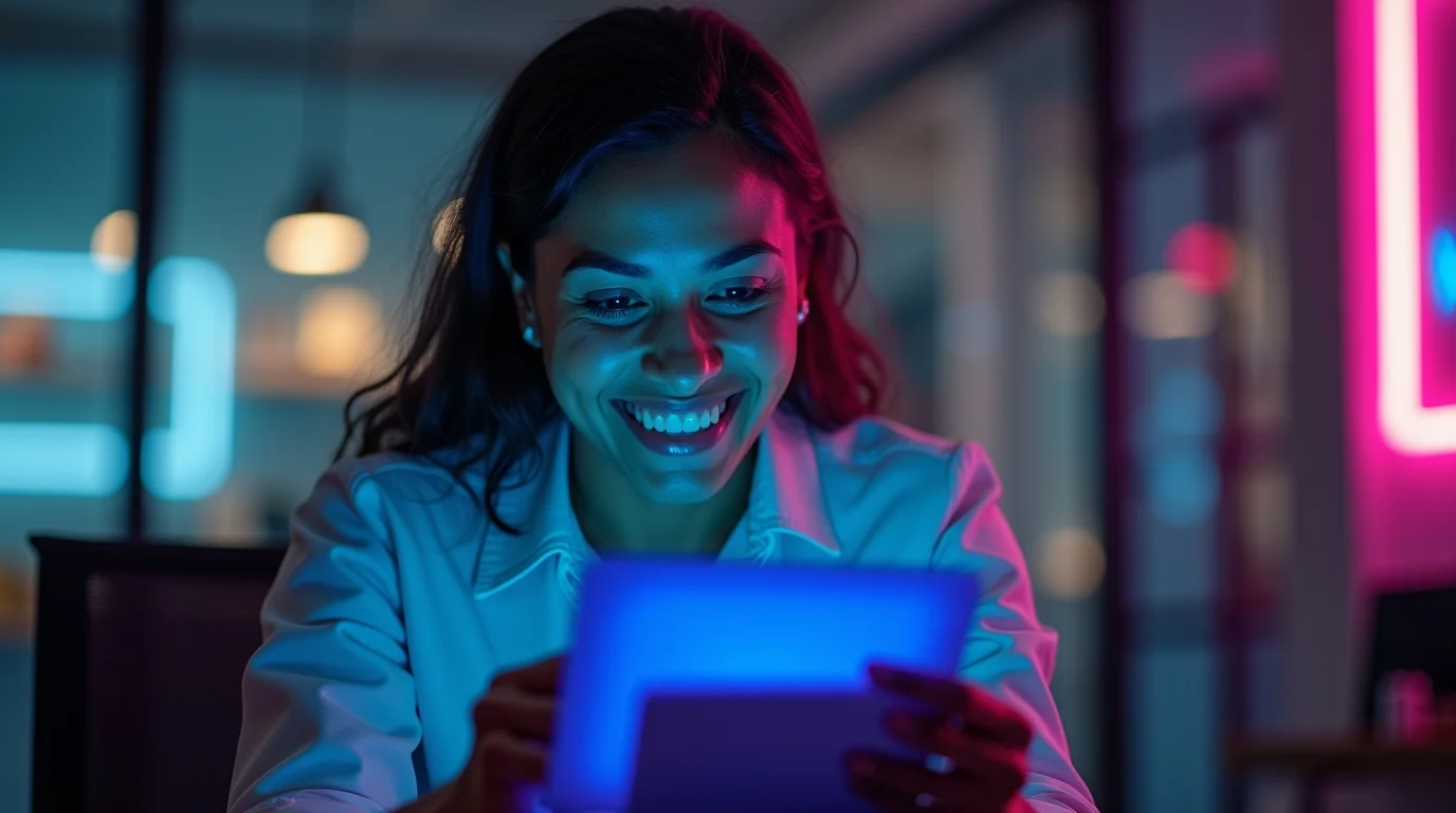 Profissional adulto aprendendo em ambiente corporativo moderno com tablet, representando a aplicação da andragogia na prática e o engajamento de adultos no aprendizado contínuo.